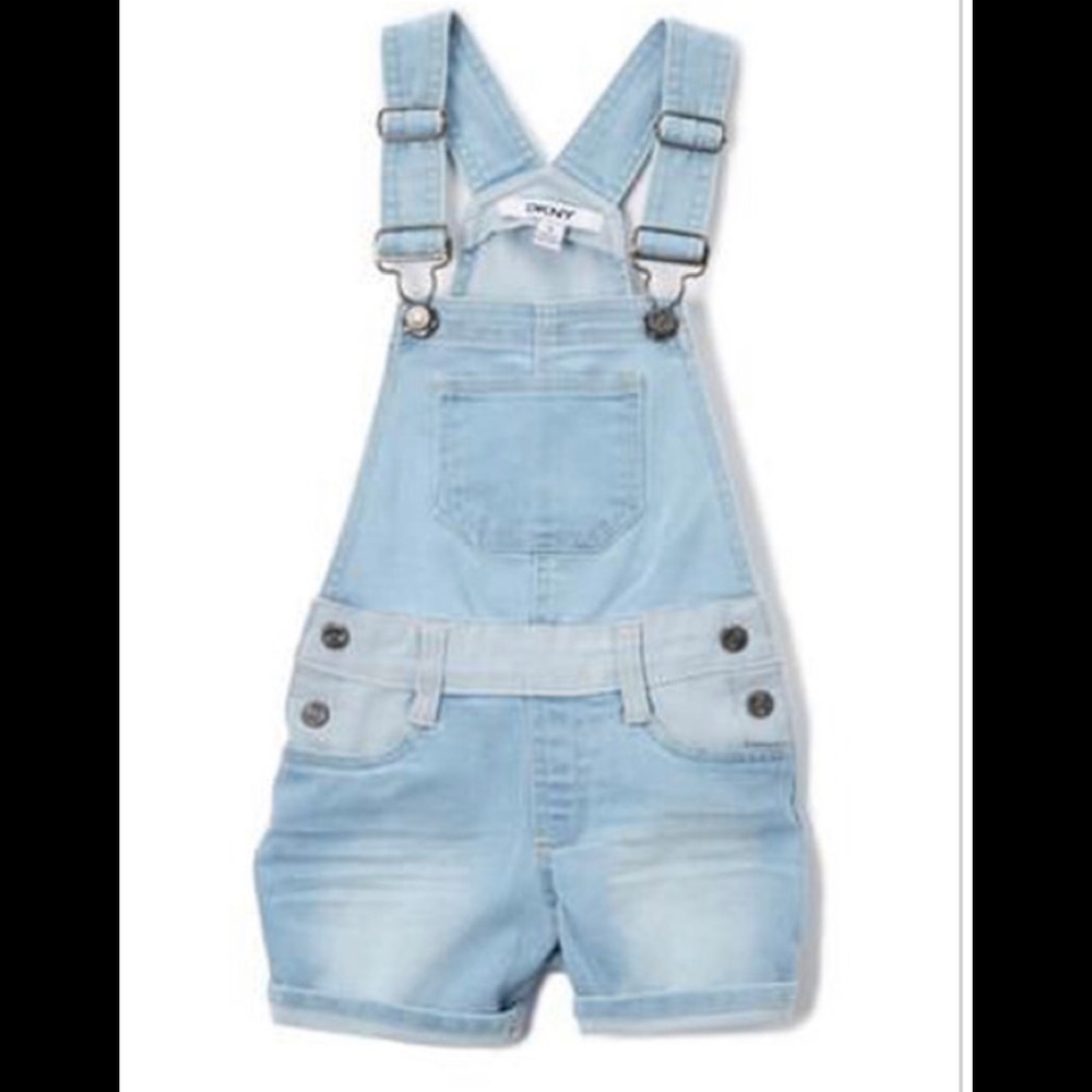 DKNY girls light wash denim overalls